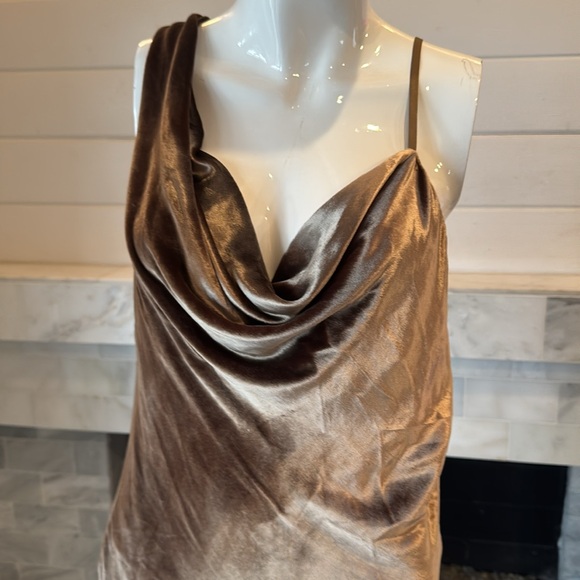 Michelle Mason Bias Bronze Velvet Cowl Neck Asymetric Mini Dresss Size 4 - Picture 4 of 13